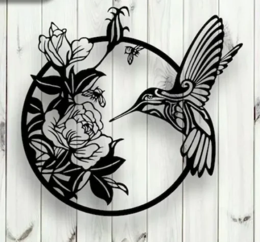 wall art bloem en kolibri