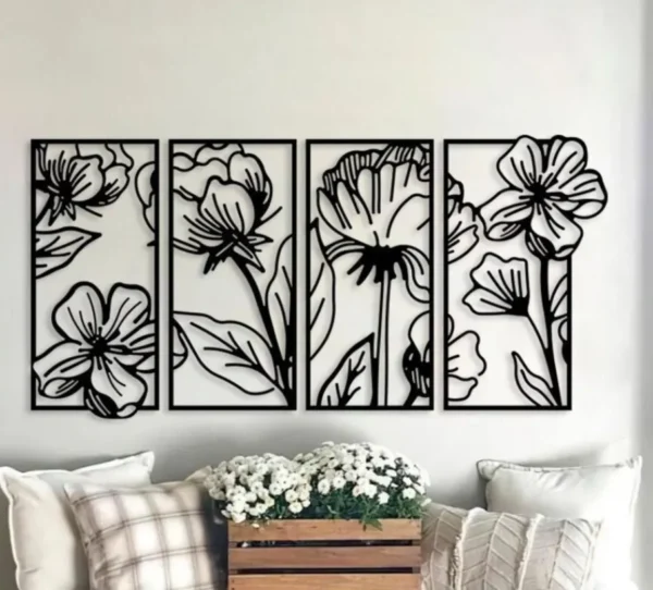 wall art vierluik bloemen