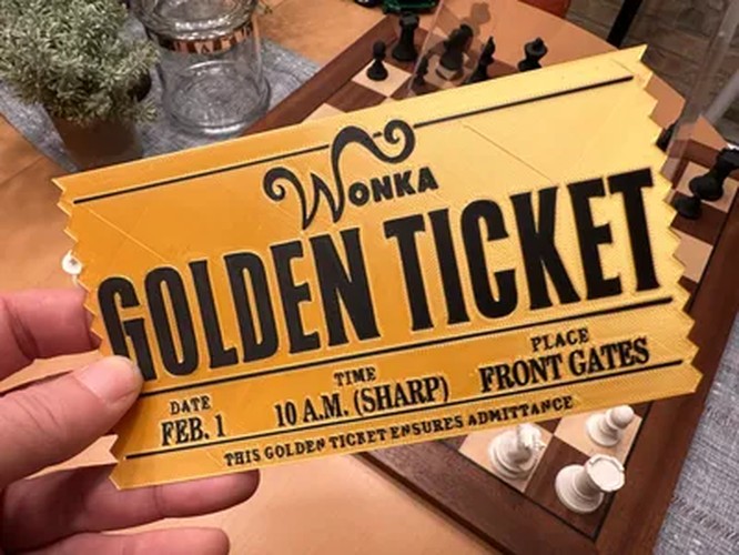 Ticket d'or imprimé en 3D de Charlie et la Chocolaterie